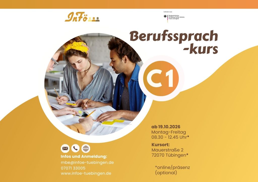 Werbung Berufssprachkurs C1 400 UE: online/präsenz (optional)